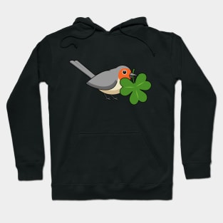 Cute Robin with Shamrock Clover Cartoon Hoodie